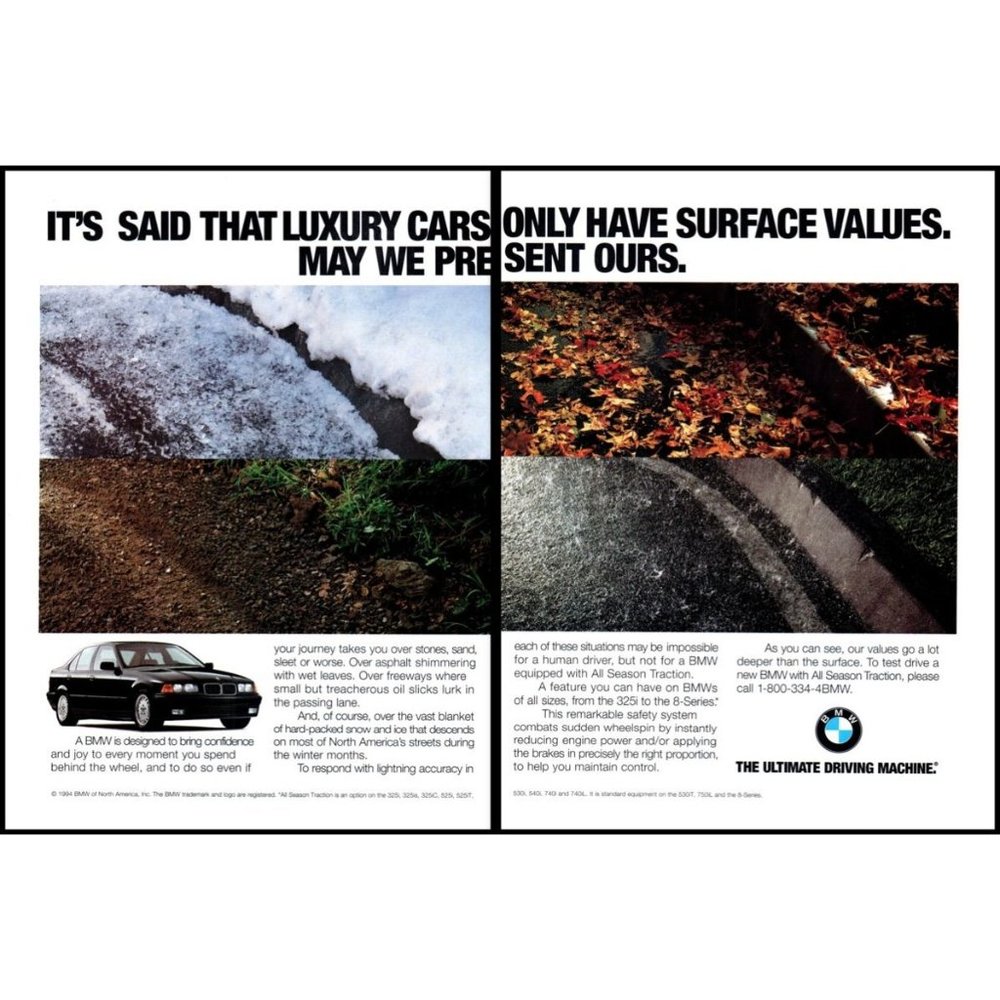 1994 BMW 3 Series Traction Control 2 Page Vintage Print Ad Wall Art Photo
